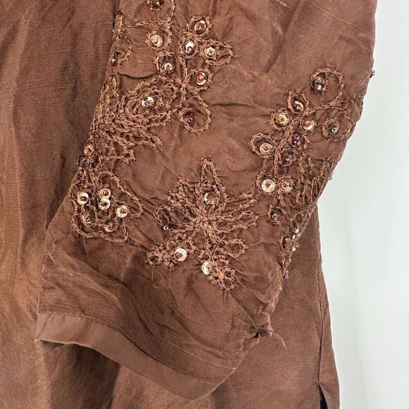 Vintage Edward Womens 100% Silk Button Up Tunic Shirt Size 12 Sequins Lagenlook - Picture 12 of 12